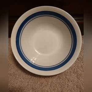 Vintage Prinetti Stoneware Bowl with Royal Blue Stripes